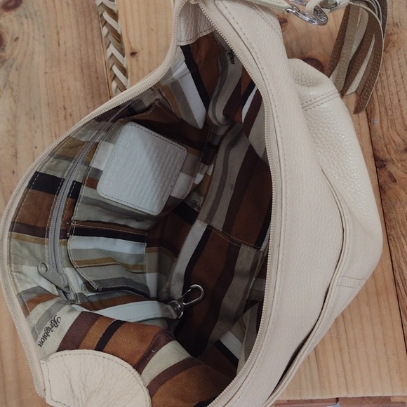 Brighton Barbados Pebbled Leather Zip Top Braided Strap Hobo Bag - Picture 10 of 16